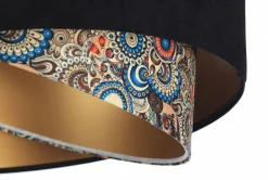 BPS Koncept Hängelampe rund D: 50 cm E27 Stoffschirm Schwarz Bunt Gold< Hängelampen|Bürolampen