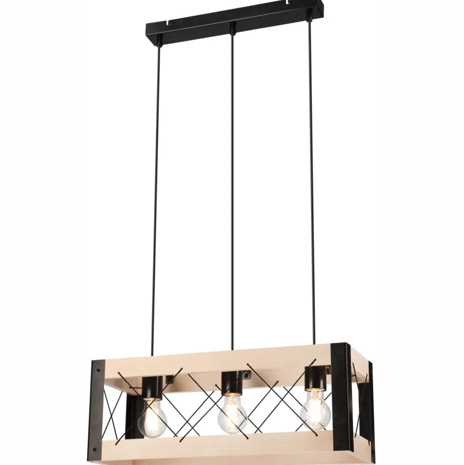 Lamkur Hängelampe Rustikal B: 53 cm E27 Metall Holz verstellbar< Bürolampen|Rustikale Lampen