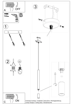 Moderne Lampen|Wohnzimmerlampen*Sollux Hängelampe schmal Ø 4 cm Metall Glas G9 Zylinder Modern
