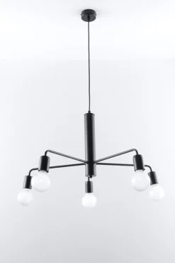 Hängelampen|Wohnzimmerlampen*Sollux Hängelampe Schwarz Ø 60 cm Retro 5-flammig E27
