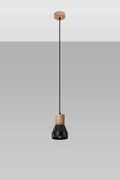 Sollux Hängelampe Schwarz Beton Holz Skandinavisch Ø 12 cm< Wohnzimmerlampen|Betonlampen