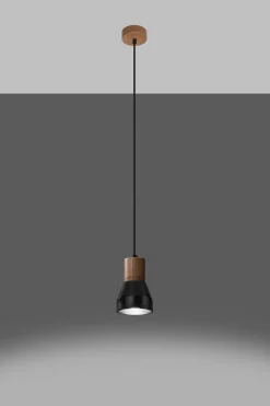 Sollux Hängelampe Schwarz Beton Holz Skandinavisch Ø 12 cm< Wohnzimmerlampen|Betonlampen