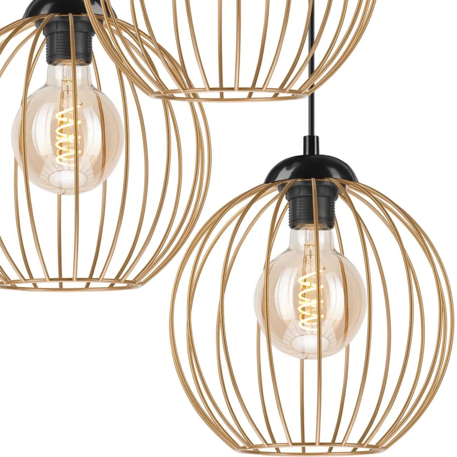 Hängelampen|Esszimmer Lampen*Lamkur Hängelampe Schwarz Braungold Ø 50 cm Metall cm verstellbar