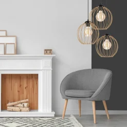 Hängelampen|Esszimmer Lampen*Lamkur Hängelampe Schwarz Braungold Ø 50 cm Metall cm verstellbar