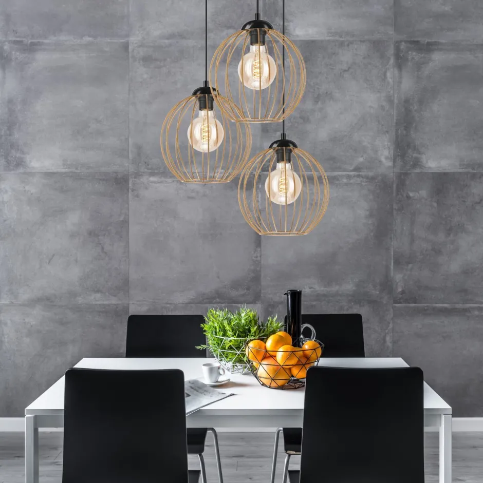 Hängelampen|Esszimmer Lampen*Lamkur Hängelampe Schwarz Braungold Ø 50 cm Metall cm verstellbar