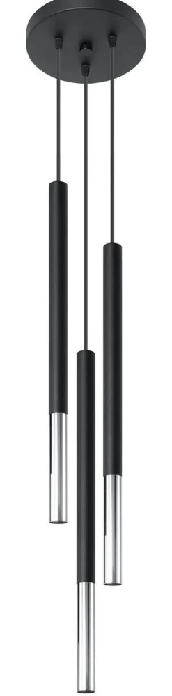 Moderne Lampen|Wohnzimmerlampen*Sollux Hängelampe Schwarz Chrom 3-flammig Metall verstellbar
