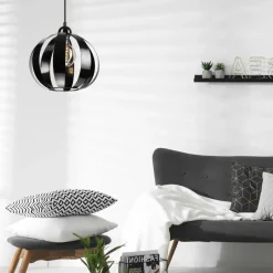 Schlafzimmer Lampen|Küchenlampen*Lamkur Hängelampe Schwarz E27 Ø 28 cm Metall Retro ORVAR