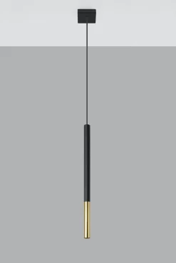 Wohnzimmerlampen|Moderne Lampen*Sollux Hängelampe Schwarz Gold Ø 2,5 cm schmal Metall Zylinder