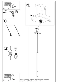 Wohnzimmerlampen|Moderne Lampen*Sollux Hängelampe Schwarz Gold Ø 2,5 cm schmal Metall Zylinder