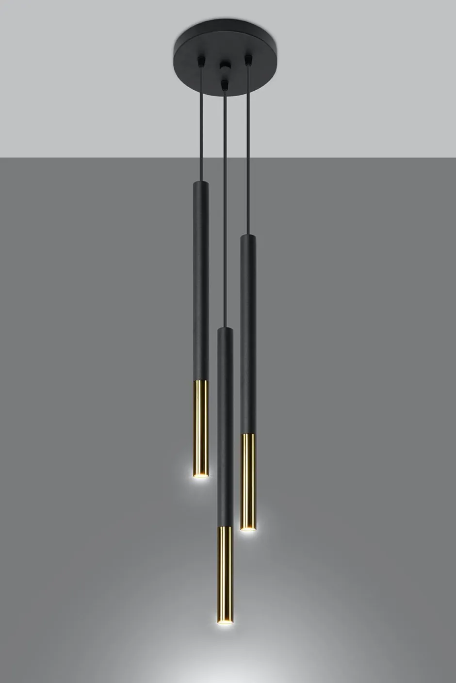 Esszimmer Lampen|Moderne Lampen*Sollux Hängelampe Schwarz Gold 3-flammig G9 Ø 20 cm Metall