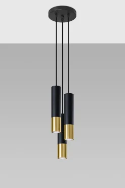 Hängelampen|Wohnzimmerlampen*Sollux Hängelampe Schwarz Gold 3-flammig GU10 Metall