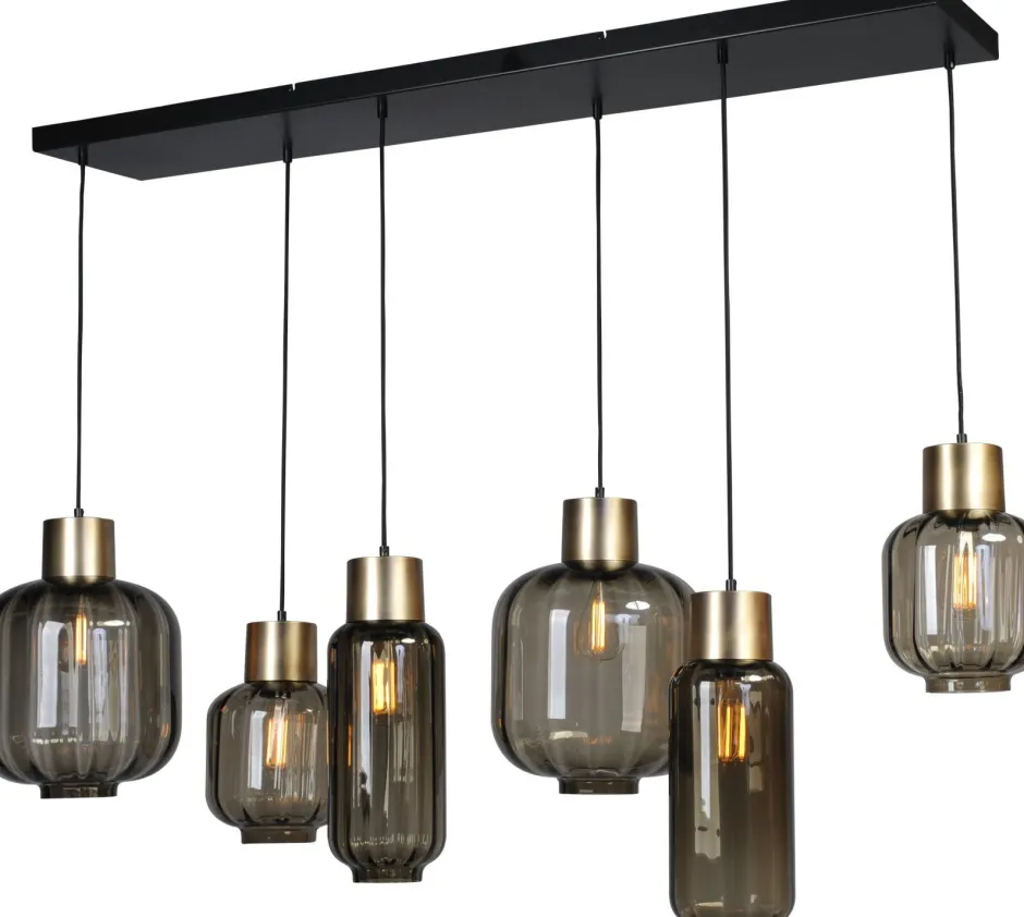 Hängelampen|Glaslampen*Masterlight Hängelampe Schwarz Gold 6-flammig groß Glas Metall