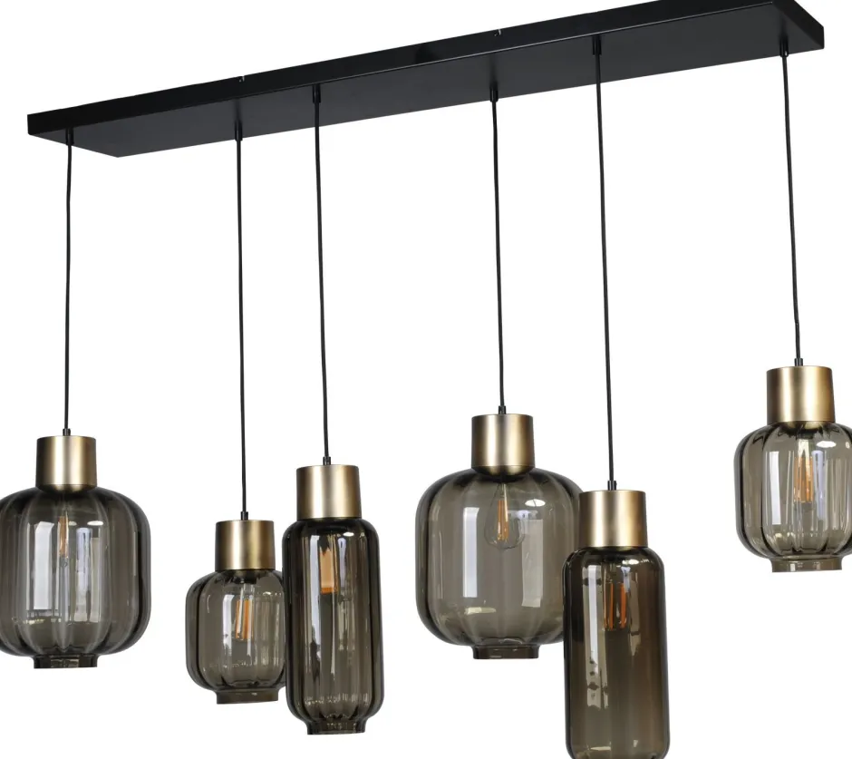 Hängelampen|Glaslampen*Masterlight Hängelampe Schwarz Gold 6-flammig groß Glas Metall