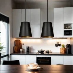 Hängelampen|Esszimmer Lampen*Emibig Hängelampe Schwarz Gold Metall Retro 2-flammig E27