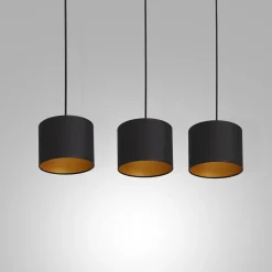 Hängelampen|Esszimmer Lampen*Luminex Hängelampe Schwarz Gold Stoff Metall L:75 cm blendarm