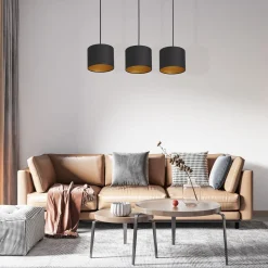 Hängelampen|Esszimmer Lampen*Luminex Hängelampe Schwarz Gold Stoff Metall L:75 cm blendarm