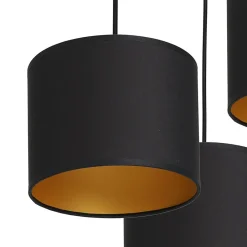 Hängelampen|Bürolampen*Luminex Hängelampe Schwarz Gold Stoff Metall 3-flammig blendarm