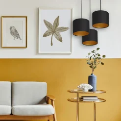 Hängelampen|Bürolampen*Luminex Hängelampe Schwarz Gold Stoff Metall 3-flammig blendarm