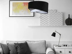 Hängelampen|Bürolampen*BPS Koncept Hängelampe Schwarz Grau E27 rund Ø 50 cm Stoff Velours Optik