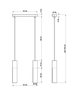 Moderne Lampen|Wohnzimmerlampen*Sollux Hängelampe Schwarz Grau Metall Beton 2-flmg Esstisch