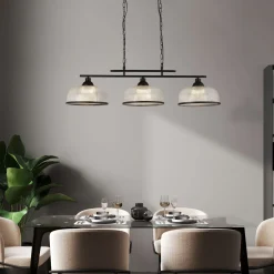 Searchlight Hängelampe Schwarz Klar B: 99 cm 3-flammig E27 Glas Metall< Hängelampen|Esszimmer Lampen