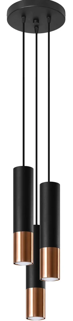 Hängelampen|Esszimmer Lampen*Sollux Hängelampe Schwarz Kupfer 3-flammig höhenverstellbar