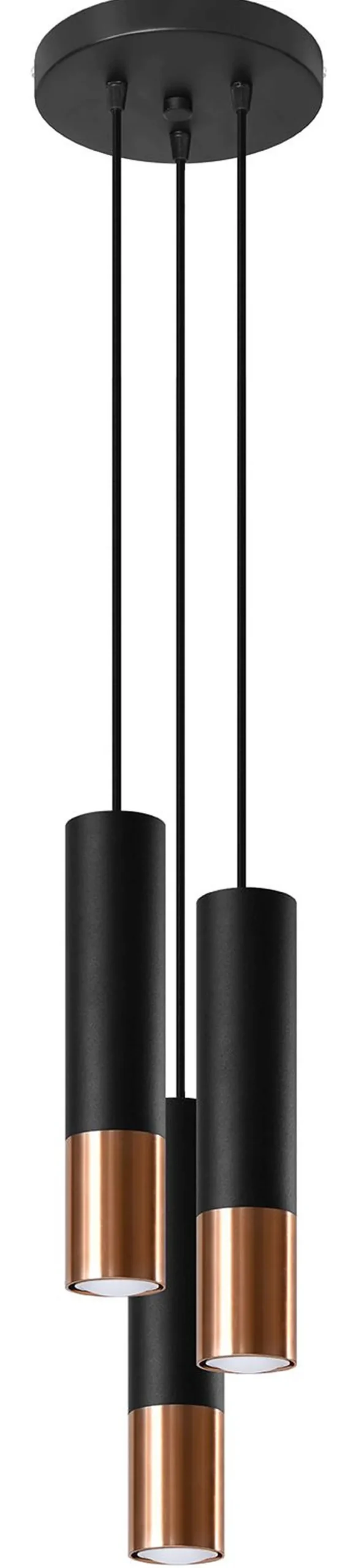 Hängelampen|Esszimmer Lampen*Sollux Hängelampe Schwarz Kupfer 3-flammig höhenverstellbar