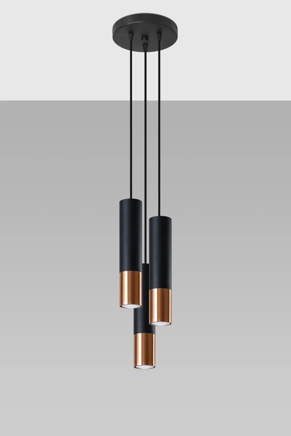 Hängelampen|Esszimmer Lampen*Sollux Hängelampe Schwarz Kupfer 3-flammig höhenverstellbar