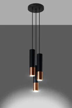 Hängelampen|Esszimmer Lampen*Sollux Hängelampe Schwarz Kupfer 3-flammig höhenverstellbar
