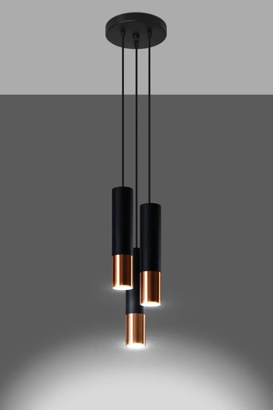 Hängelampen|Esszimmer Lampen*Sollux Hängelampe Schwarz Kupfer 3-flammig höhenverstellbar