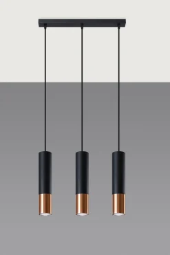 Sollux Hängelampe Schwarz Kupfer 3-flammig B: 45 cm Metall< Wohnzimmerlampen|Moderne Lampen