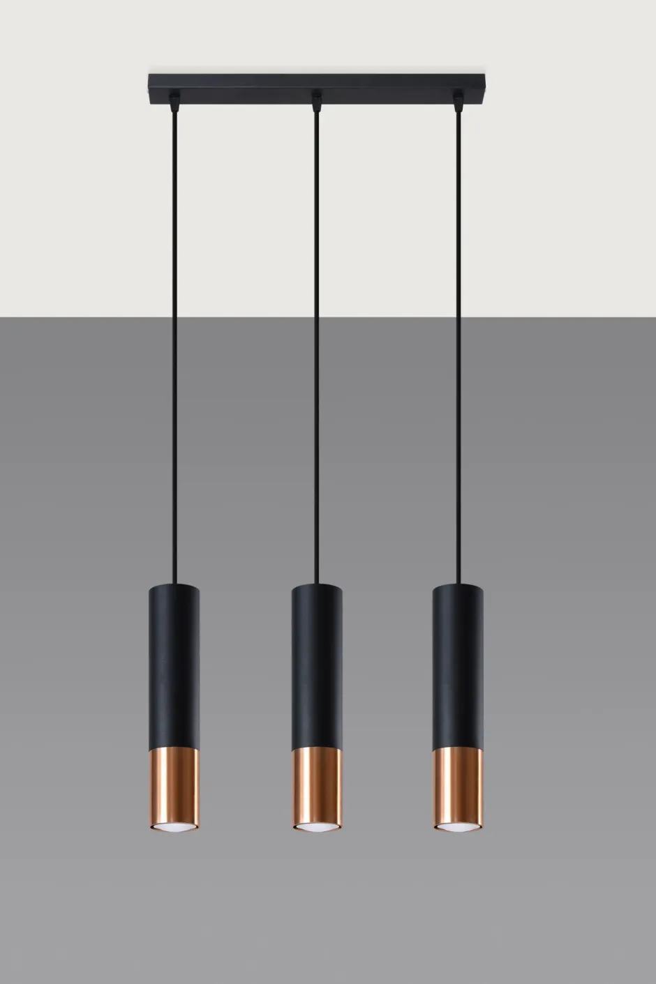 Sollux Hängelampe Schwarz Kupfer 3-flammig B: 45 cm Metall< Wohnzimmerlampen|Moderne Lampen