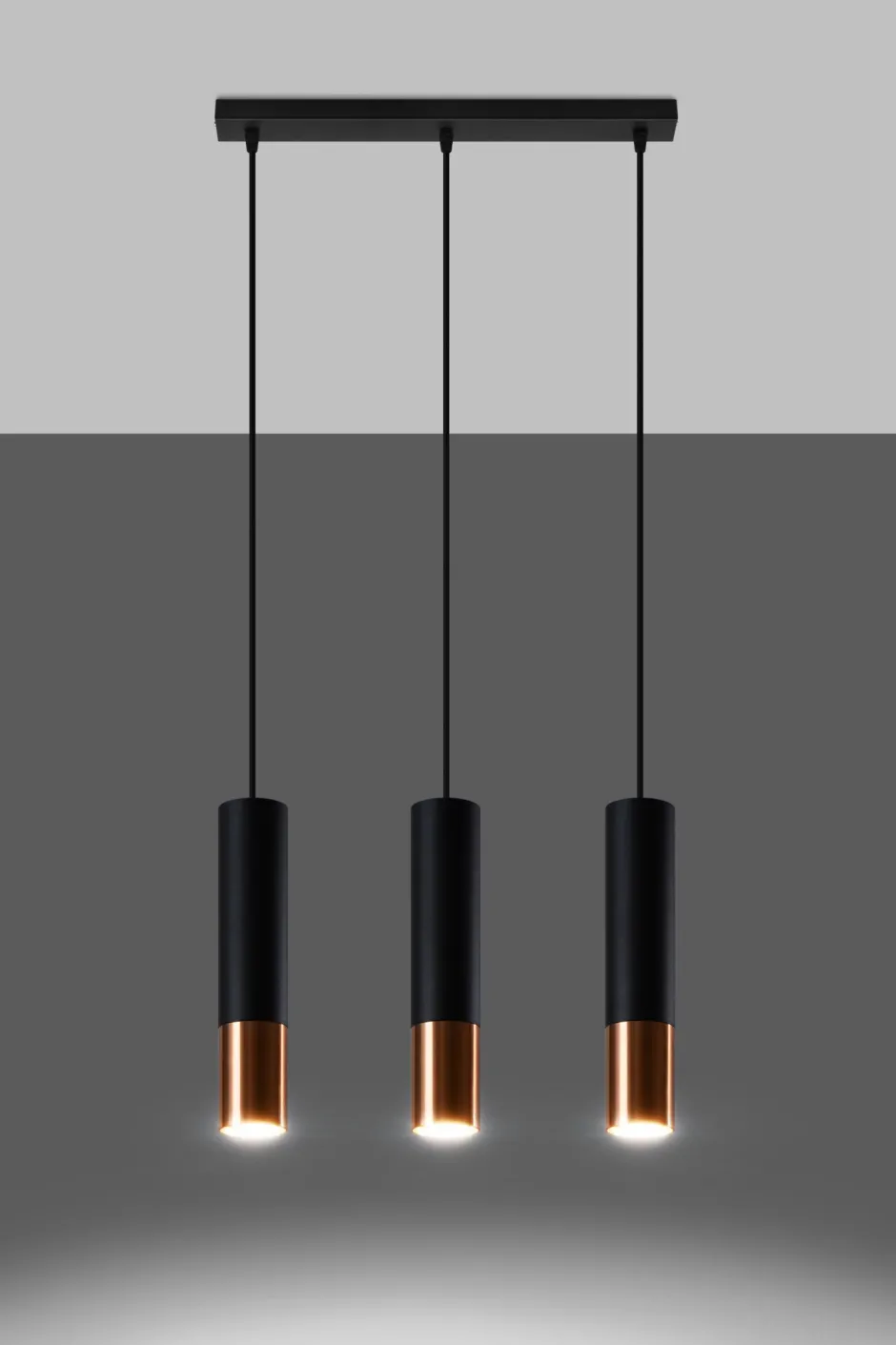 Sollux Hängelampe Schwarz Kupfer 3-flammig B: 45 cm Metall< Wohnzimmerlampen|Moderne Lampen