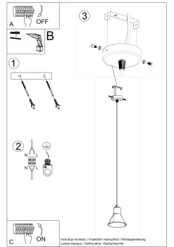 Wohnzimmerlampen|Esszimmer Lampen*Sollux Hängelampe Schwarz Metall Ø 14 cm schlicht ES111 Retro