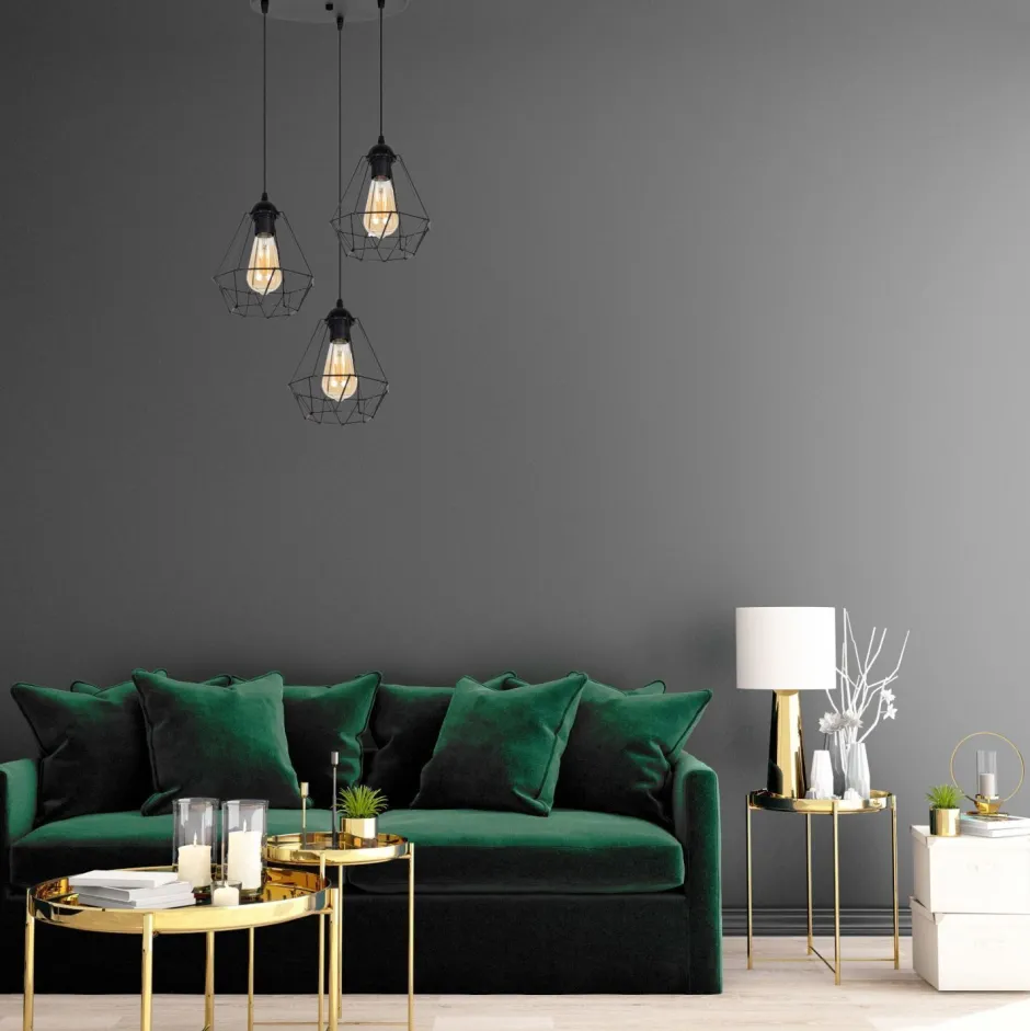 Belis Hängelampe Schwarz Metall Ø45 cm E27 3-flammig Retro< Hängelampen|Bürolampen