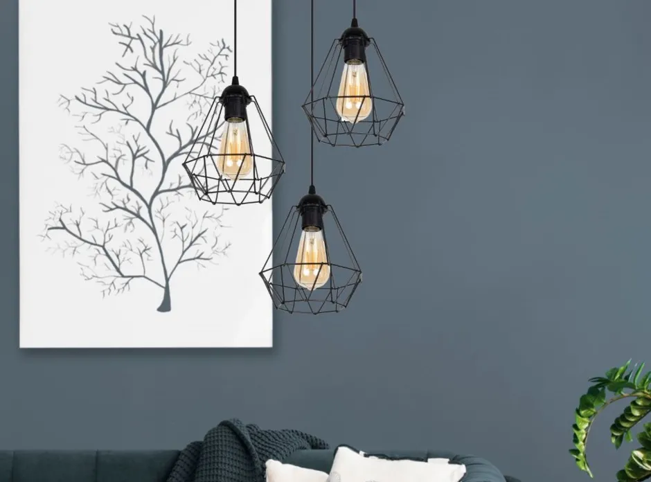 Belis Hängelampe Schwarz Metall Ø45 cm E27 3-flammig Retro< Hängelampen|Bürolampen