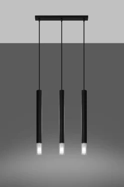 Moderne Lampen|Wohnzimmerlampen*Sollux Hängelampe Schwarz Metall Glas 3-flammig G9 schmal