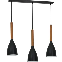 Luminex Hängelampe Schwarz Metall Holz 3 flammig E27 MUZA< Wohnzimmerlampen|Esszimmer Lampen