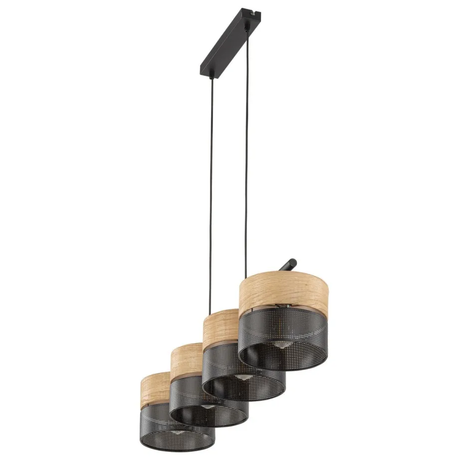 Hängelampen|Esszimmer Lampen*TK Lighting Hängelampe Schwarz Natur E27 4-flammig länglich B: 94 cm