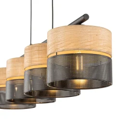 Hängelampen|Esszimmer Lampen*TK Lighting Hängelampe Schwarz Natur E27 4-flammig länglich B: 94 cm