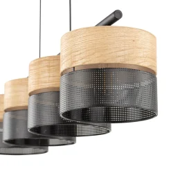 Hängelampen|Esszimmer Lampen*TK Lighting Hängelampe Schwarz Natur E27 4-flammig länglich B: 94 cm