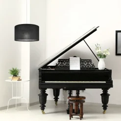 Lamkur Hängelampe Schwarz rund Ø 35 cm E27 verstellbar Stoff ISIDE< Hängelampen|Schlafzimmer Lampen