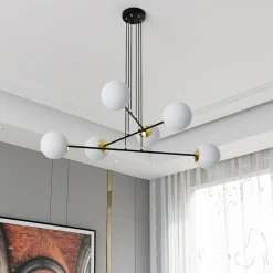 Emibig Hängelampe Schwarz verstellbar Glas 6x E27 Hängeleuchte< Kugellampen|Glaslampen