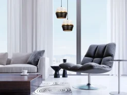 Hängelampen|Bürolampen*Belis Hängelampe Schwarz Weiß Gold Metall 2-flmg B:40 cm E27