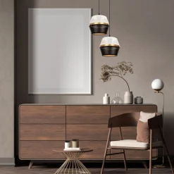 Hängelampen|Bürolampen*Belis Hängelampe Schwarz Weiß Gold Metall 2-flmg B:40 cm E27