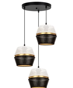 Hängelampen|Bürolampen*Belis Hängelampe Schwarz Weiß Gold Metall B:45 cm E27 3-flmg