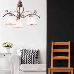 Hängelampen|Jugendstil Lampen*Lamkur Hängelampe Shabby Braun Esstisch Jugendstil 3-flmg