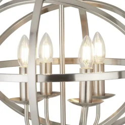 Hängelampen|Wohnzimmerlampen*Searchlight Hängelampe Silber matt Ø 45 cm rund für 4x E14 Metall