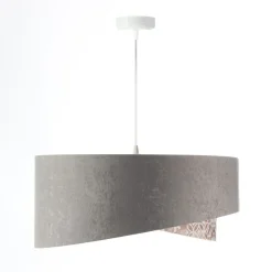 BPS Koncept Hängelampe Stoff Ø 50 cm Velours Optik Grau Beige Gold E27< Wohnzimmerlampen|Schlafzimmer Lampen