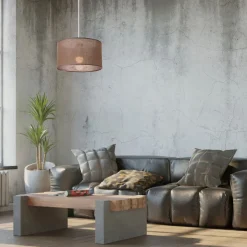 Schlafzimmer Lampen|Küchenlampen*Lamkur Hängelampe Stoff Ø 35 cm verstellbar wohnlich Modern E27 Braun